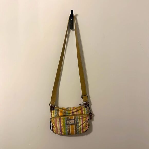 Fossil Striped Crossbody Purse Y2K Floral Fabric Bag - Picture 2 of 6